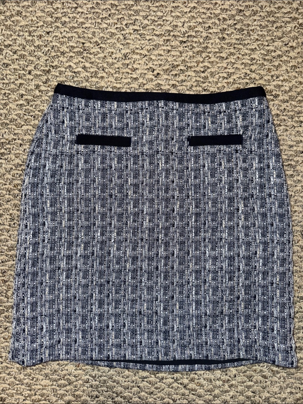 Talbots Navy and White Tweed-Effect Pencil Skirt